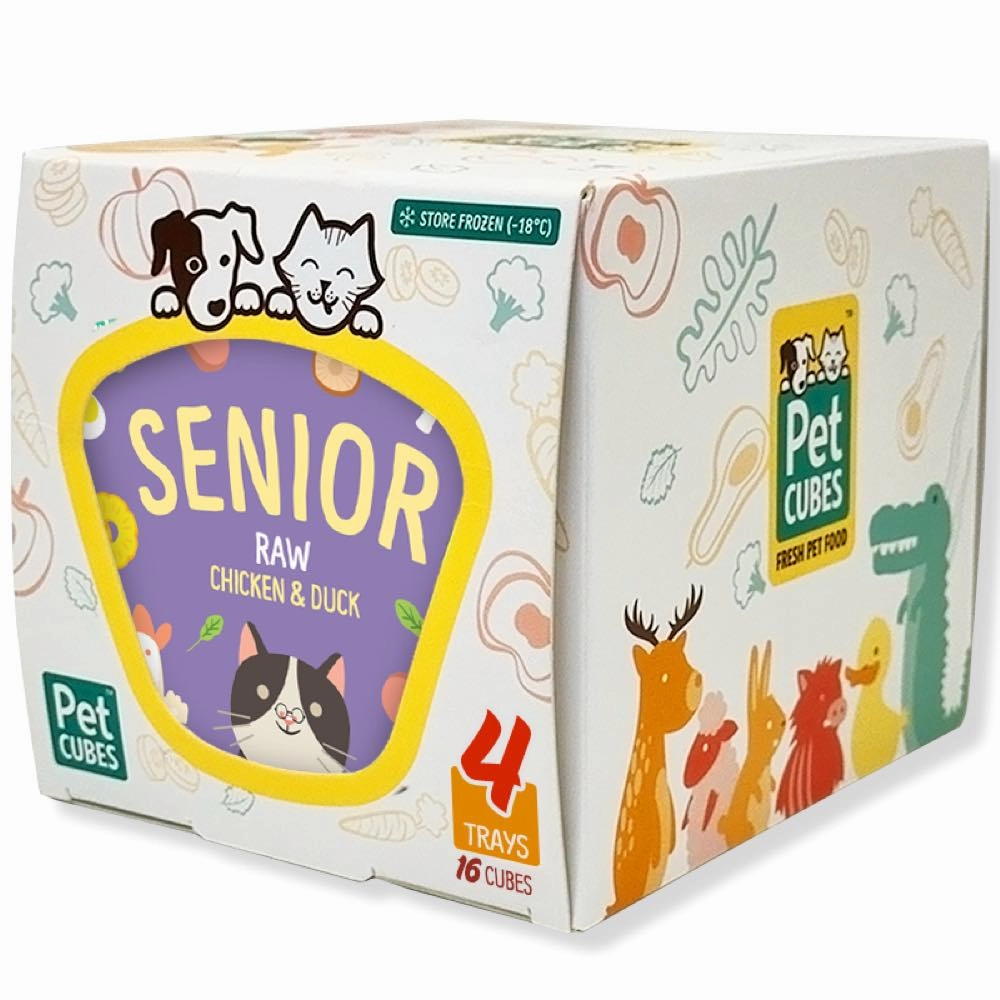 PetCubes Raw Chicken & Duck Senior Frozen Cat Food 1.28kg natural cat food soft cat treats freeze dried cat food organic cat treats indoor cat food