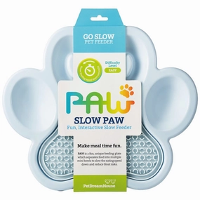 PetDreamHouse PAW 2-In-1 Interactive Slow Feeder For Cats & Dogs (Baby Blue Paw) dog puzzle toy dog slow feeder dog treat ball dog brain toy dog feeder toy