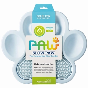 PetDreamHouse PAW 2-In-1 Interactive Slow Feeder For Cats & Dogs (Baby Blue Paw) dog bones rawhide chew sticks dog jerky bacon bone