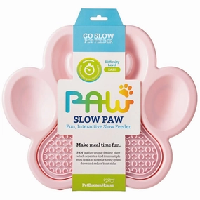 PetDreamHouse PAW 2-In-1 Interactive Slow Feeder For Cats & Dogs (Baby Pink Paw) dog bones rawhide chew sticks dog jerky bacon bone
