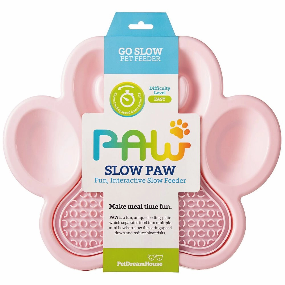 PetDreamHouse PAW 2-In-1 Interactive Slow Feeder For Cats & Dogs (Baby Pink Paw) dog bones rawhide chew sticks dog jerky bacon bone