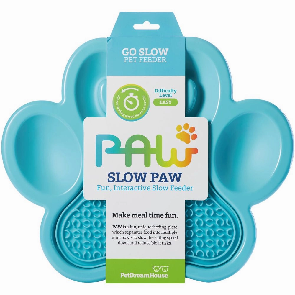 PetDreamHouse PAW 2-In-1 Interactive Slow Feeder For Cats & Dogs (Blue Paw) dog bones rawhide chew sticks dog jerky bacon bone