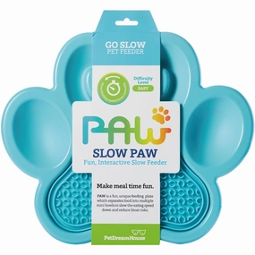 PetDreamHouse PAW 2-In-1 Interactive Slow Feeder For Cats & Dogs (Blue Paw) dog bones rawhide chew sticks dog jerky bacon bone