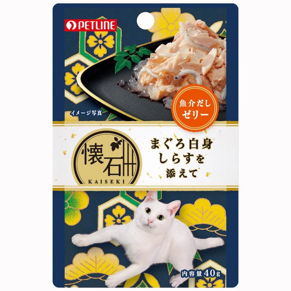 Petline Kaiseki Pouch Maguro White Meat with Shirasu in Jelly Pouch Cat Food 40g x 12 dog travel bag car seat cover pet carrier for car training leash dog training whistle