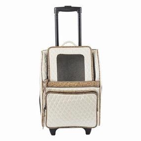 Petote Rio Dog Carrier Ivory Quilted dog bowtie leather collar dog charm dog party wear dog scarf set