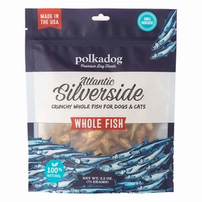 Polkadog Atlantic Silverside Grain-Free Treats For Cats & Dogs 2.5oz (Pouch) dog sweater dog tuxedo dog dress holiday dog outfit dog birthday shirt