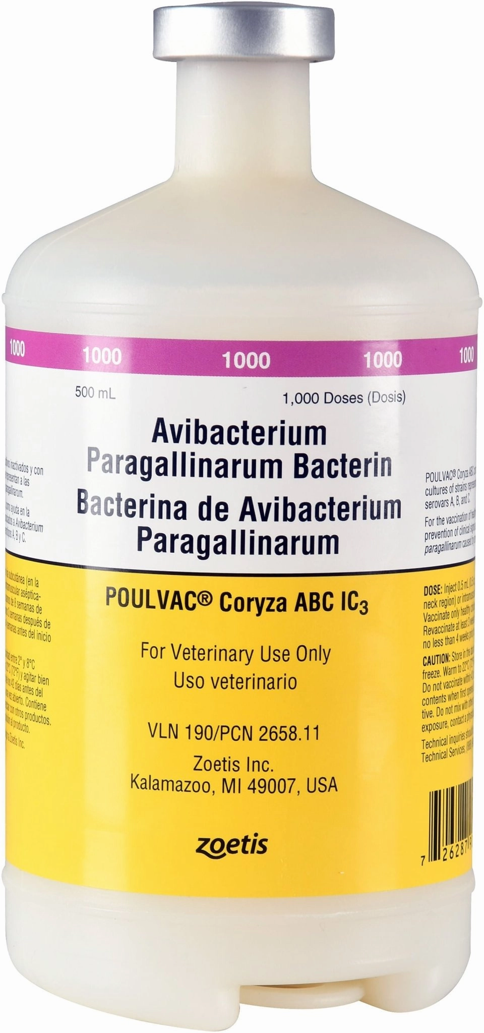 POULVAC Coryza ABC IC3 Poultry Vaccine (Haemophilus Paragallinarum Bacterin), 500 mL
