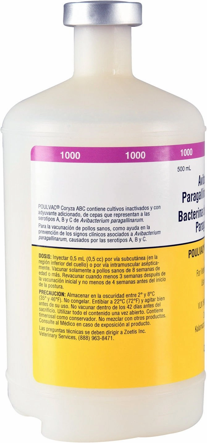 POULVAC Coryza ABC IC3 Poultry Vaccine (Haemophilus Paragallinarum Bacterin), 500 mL