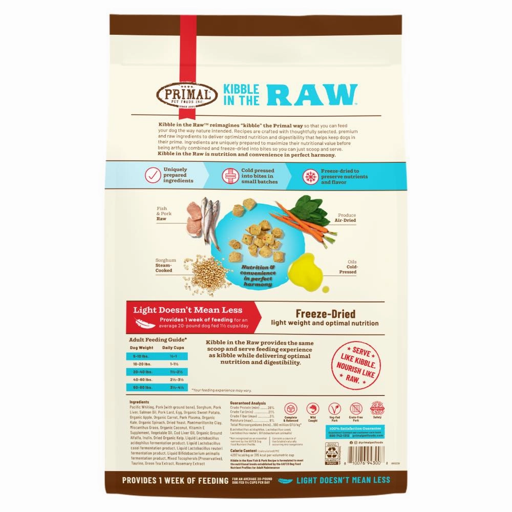 Primal Kibble In The Raw Fish & Pork Freeze-Dried Dog Food 1.5lb