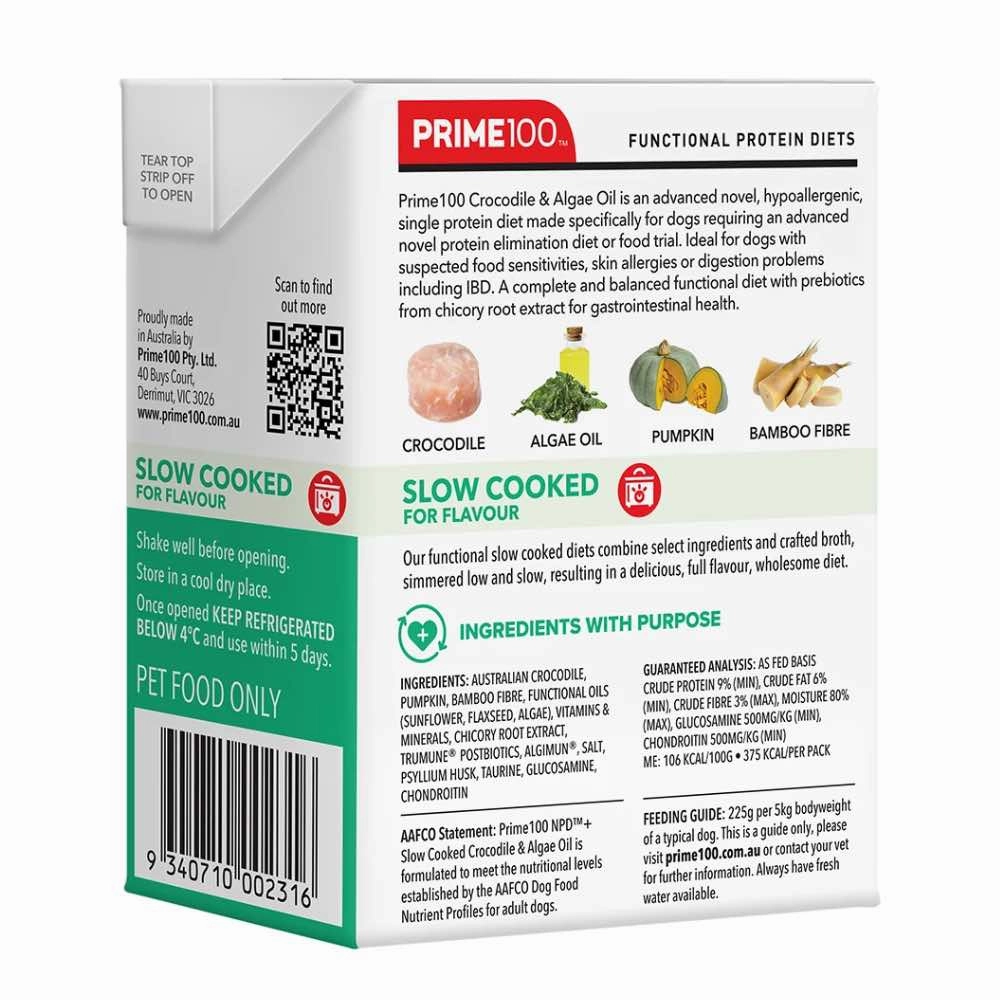 Prime100 NPD Slow Cooked Crocodile & Algae Oil Wet Dog Food 354g