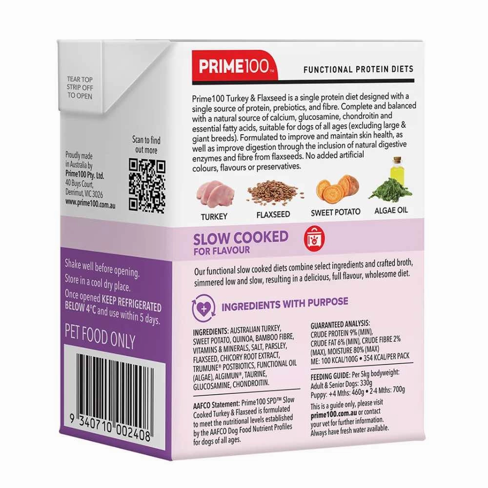 Prime100 SPD Slow Cooked Turkey & Flaxseed Wet Dog Food 354g