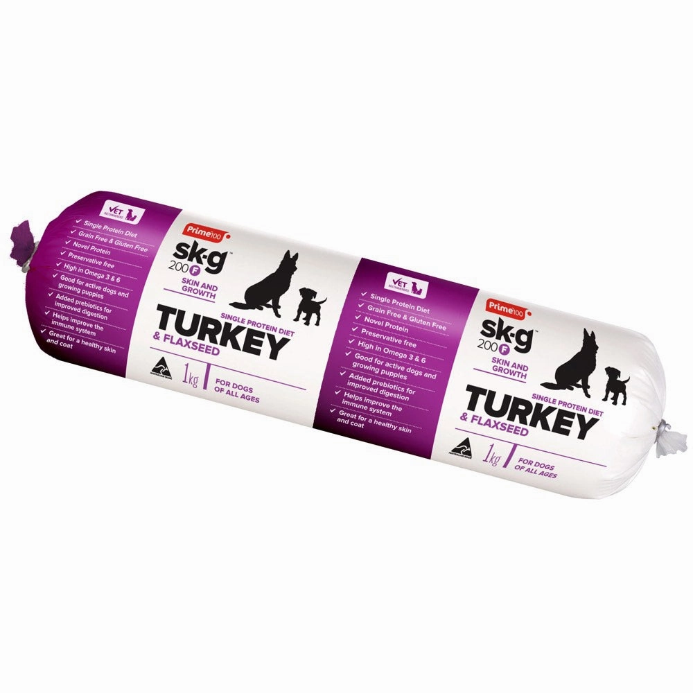 Prime100 SPD Turkey & Flaxseed Grain Free Cooked Chilled Roll Dog Food 2kg (Exp 9Aug25)