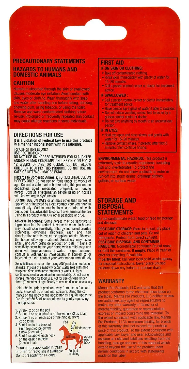 Pro Force 50 Spot On Topical Fly Treatment for Horses