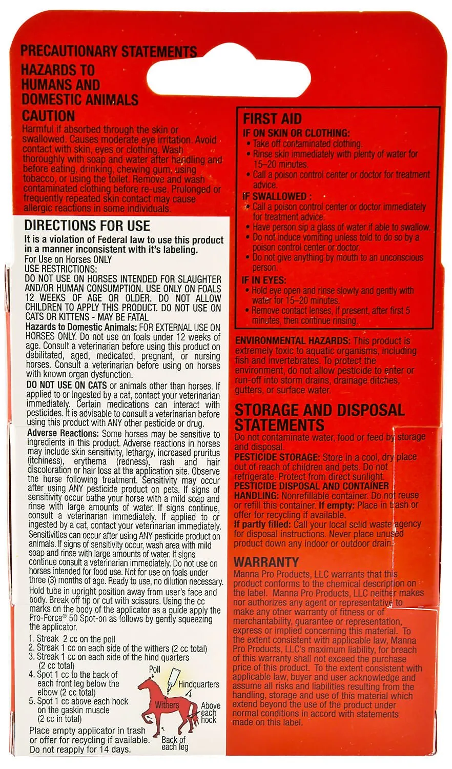 Pro Force 50 Spot On Topical Fly Treatment for Horses