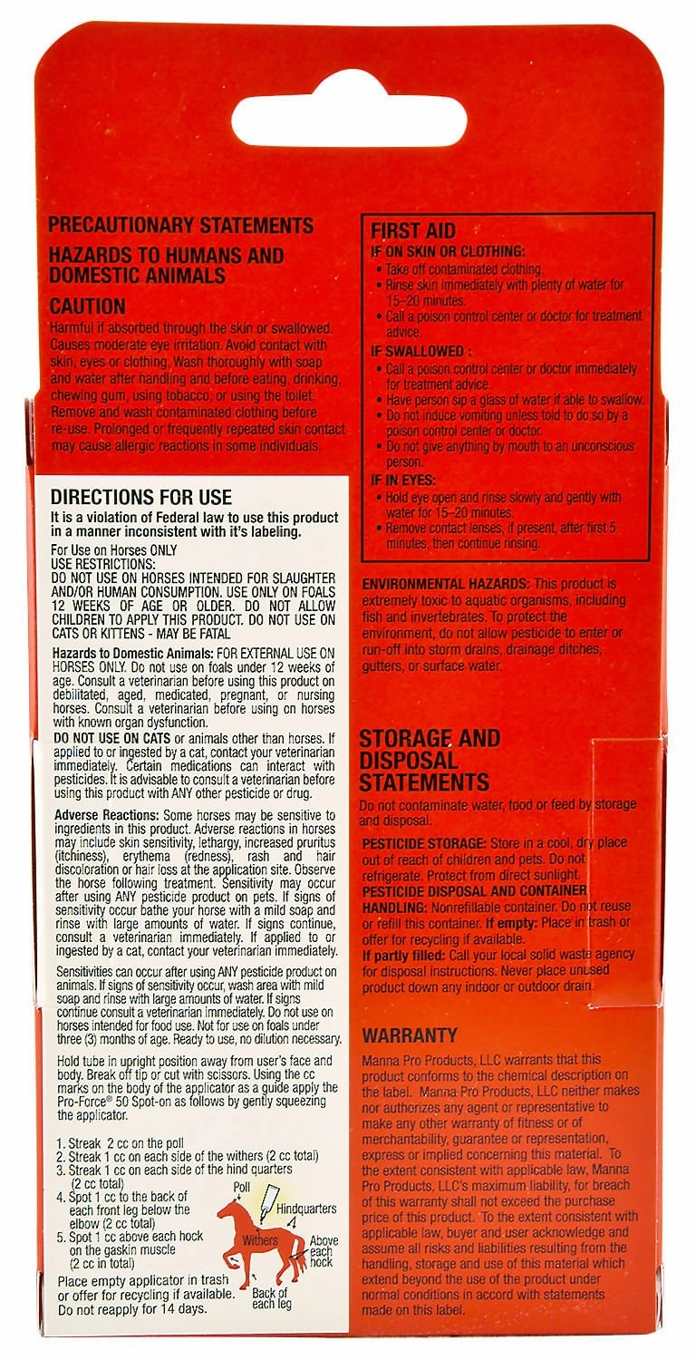 Pro Force 50 Spot On Topical Fly Treatment for Horses