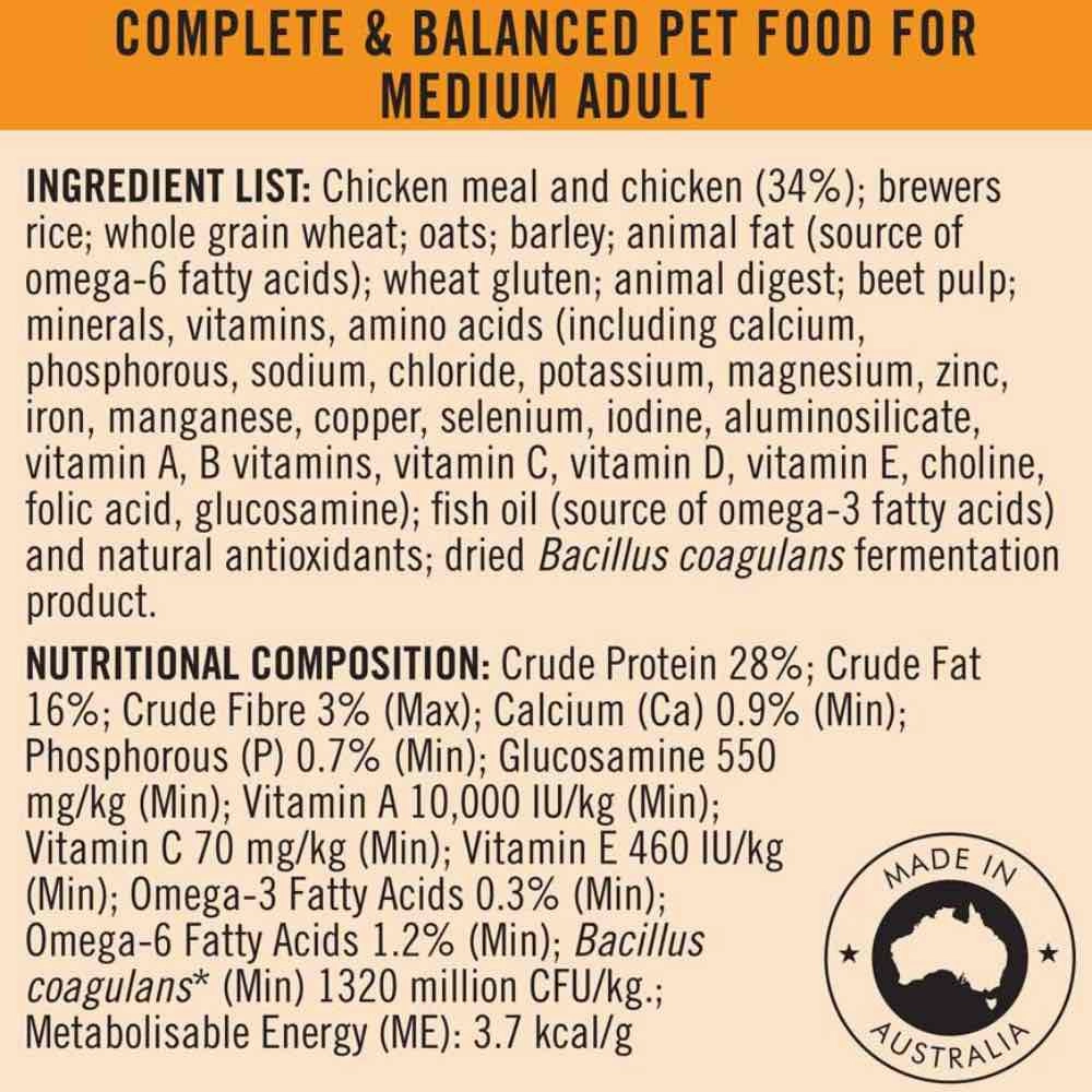 Pro Plan Medium Adult Chicken Formula with Probiotics Dry Dog Food 15kg