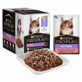Pro Plan Tender Salmon In Gravy Kitten Pouch Cat Food 85g x 12 pet health pet wellness pet pain relief pet probiotic pet calming