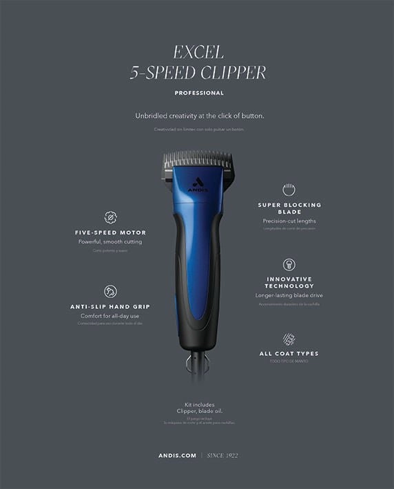 ProClip Excel 5-Speed Clipper with Super Blocking Blade, Indigo Blue