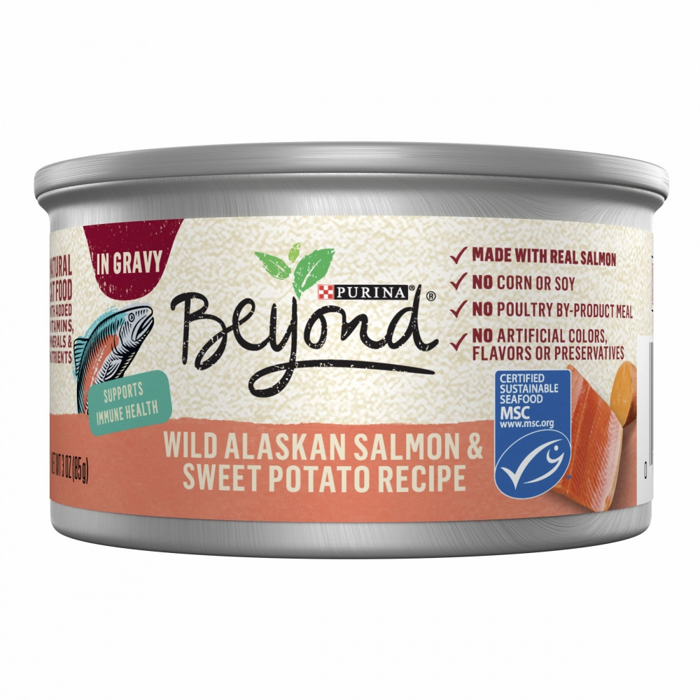 Purina Beyond Grain-Free Wild Alaskan Salmon & Sweet Potato Recipe in Gravy Canned Cat Food cat calming diffuser cat stress relief anxiety cat treats cat relaxing spray pet mood aid