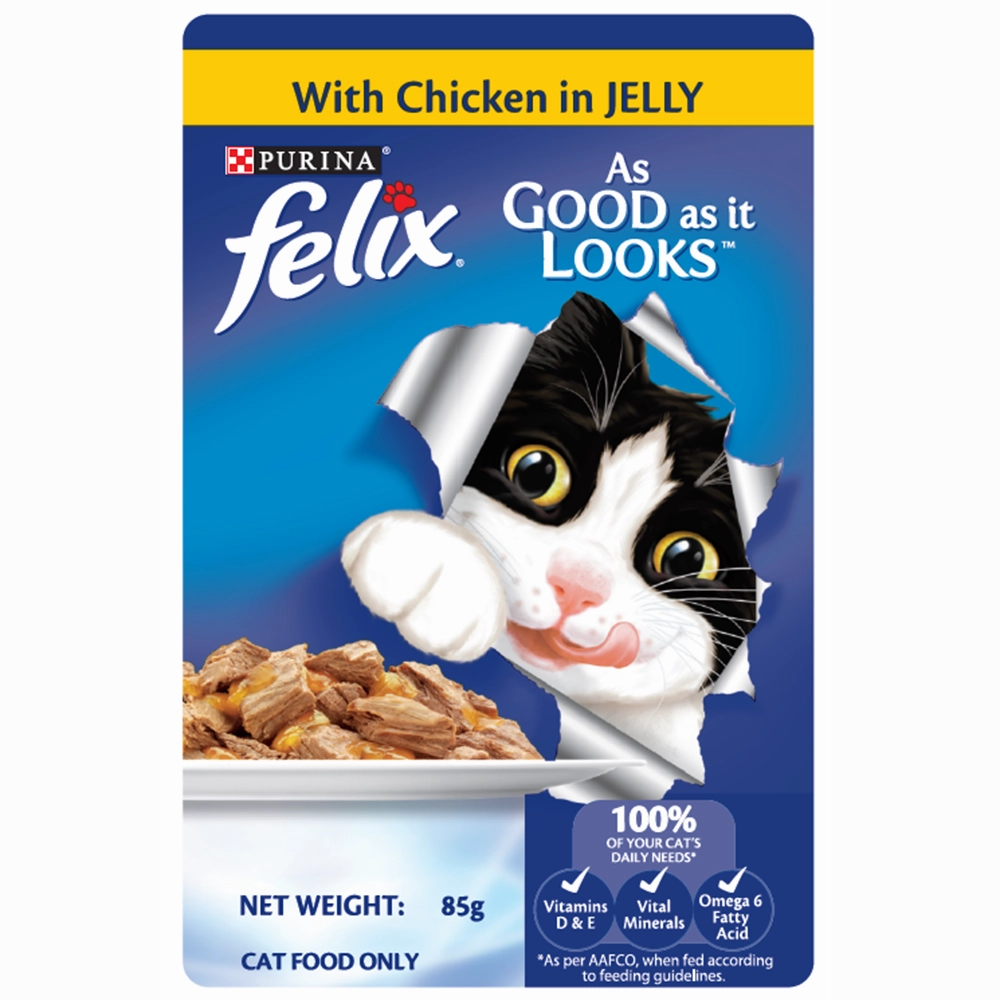 Purina Felix Chicken in Jelly Adult Pouch Cat Food 85g x12 dog travel bag car seat cover pet carrier for car training leash dog training whistle