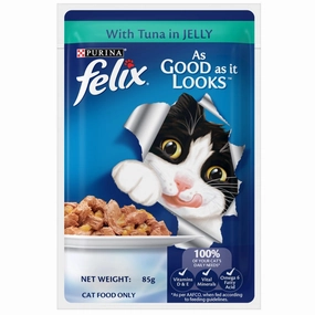 Purina Felix Tuna in Jelly Adult Pouch Cat Food 85g x12 premium cat food dental cat treats cat chicken treats tuna cat food cat fish treats
