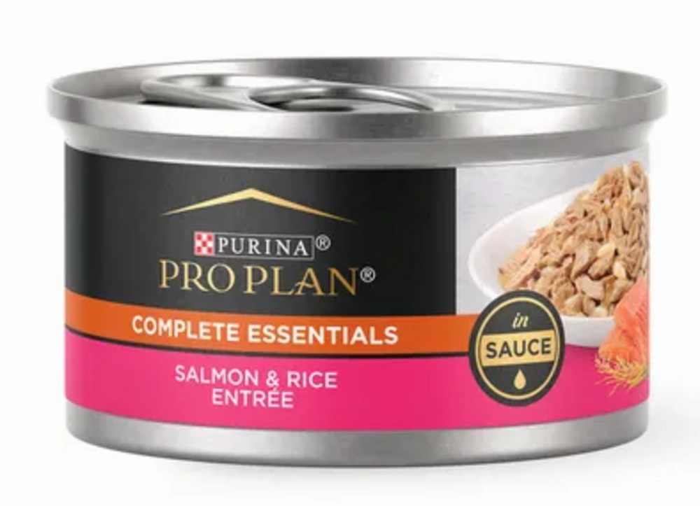 Purina Pro Plan Complete Essentials Adult Salmon & Rice in Sauce Entree Canned Cat Food cat calming diffuser cat stress relief anxiety cat treats cat relaxing spray pet mood aid