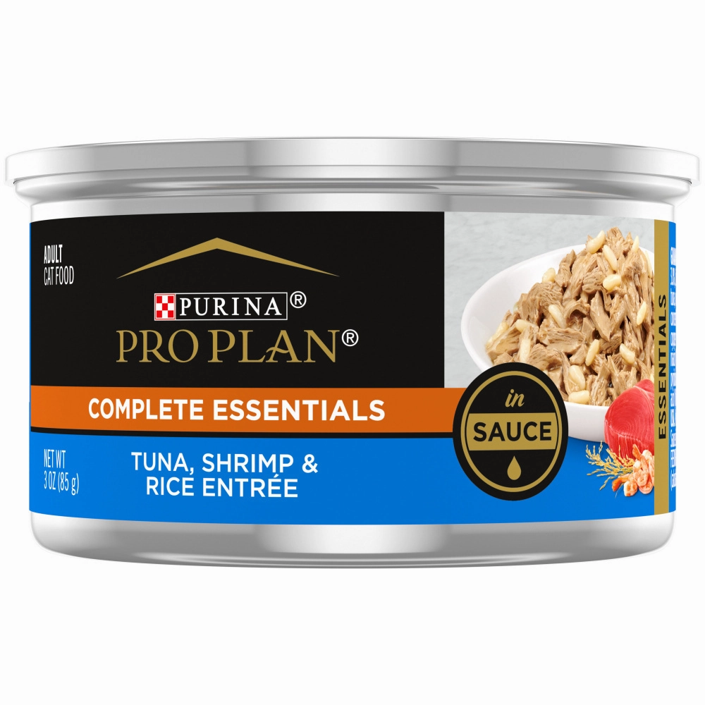 Purina Pro Plan Complete Essentials Adult Tuna, Shrimp & Rice in Sauce Entree Canned Cat Food cat calming diffuser cat stress relief anxiety cat treats cat relaxing spray pet mood aid
