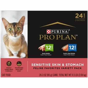 Purina Pro Plan Focus Sensitive Skin & Stomach Poultry & Seafood Favorites Variety Pack Wet Cat Food cat calming diffuser cat stress relief anxiety cat treats cat relaxing spray pet mood aid