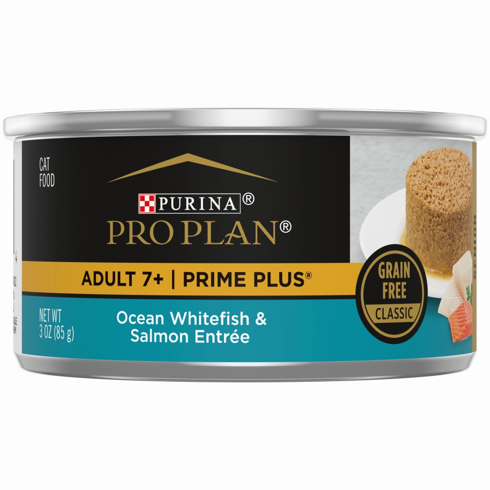 Purina Pro Plan Prime Plus 7  Ocean Whitefish & Salmon Entree Classic Canned Cat Food cat calming diffuser cat stress relief anxiety cat treats cat relaxing spray pet mood aid