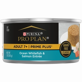 Purina Pro Plan Prime Plus 7  Ocean Whitefish & Salmon Entree Classic Canned Cat Food cat calming diffuser cat stress relief anxiety cat treats cat relaxing spray pet mood aid