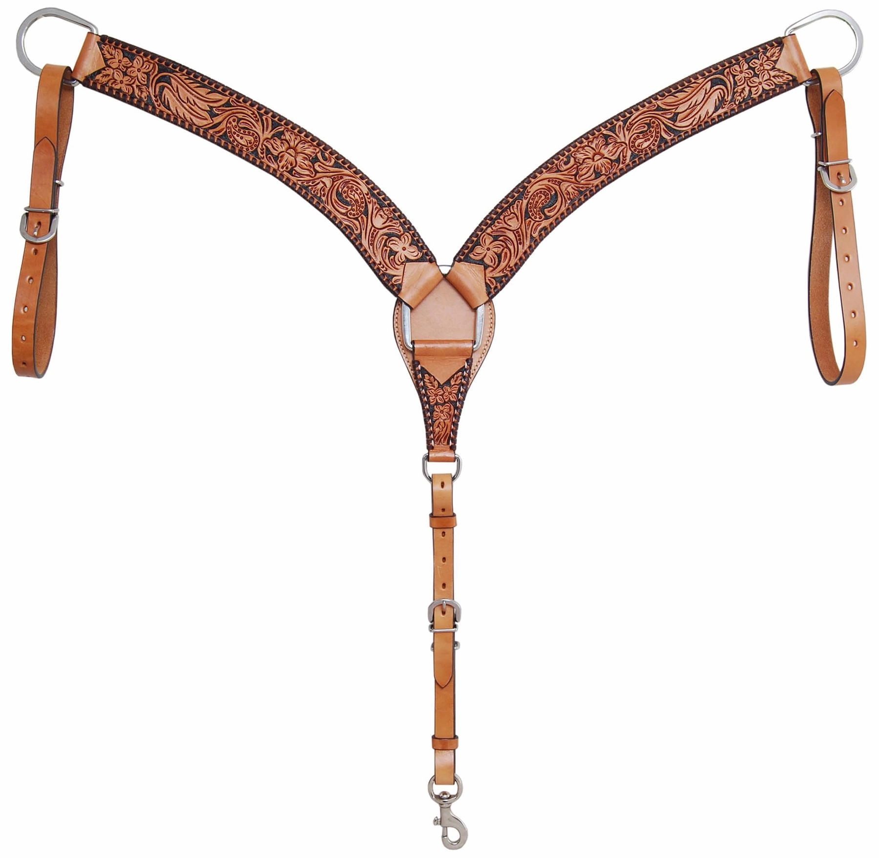 Rafter T Floral Tooled Leather Breast Collar for Horses, Full, Brown cat fur care cat grooming tools cat deshedding brush cat bath kit cat nail trimmer