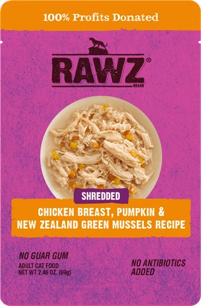 RAWZ Shredded Chicken Breast, Pumpkin & Green Mussels Wet Cat Food Pouch cat treats toys for cats cat hair remover cat cleaning supplies cat food bowl