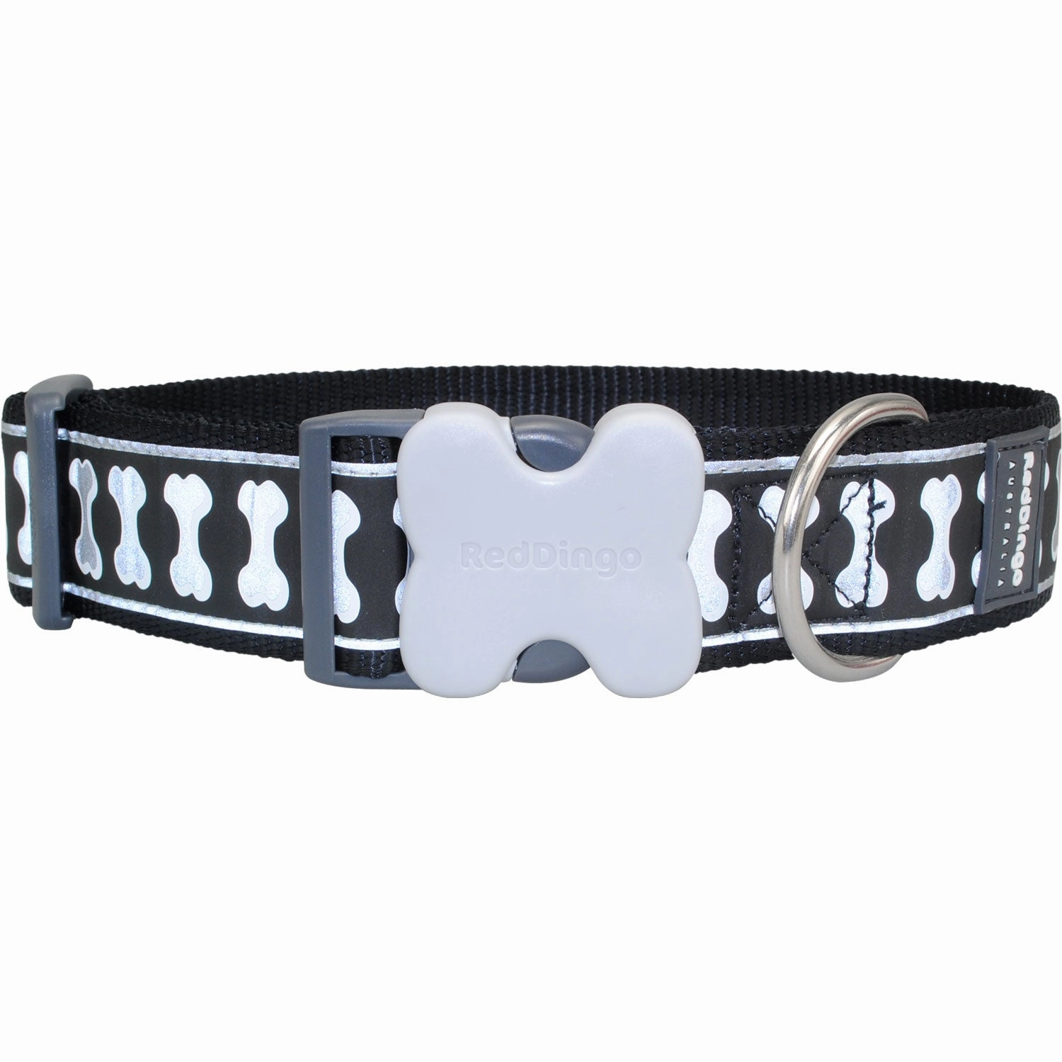 Reflective Bones Black Dog Collar
