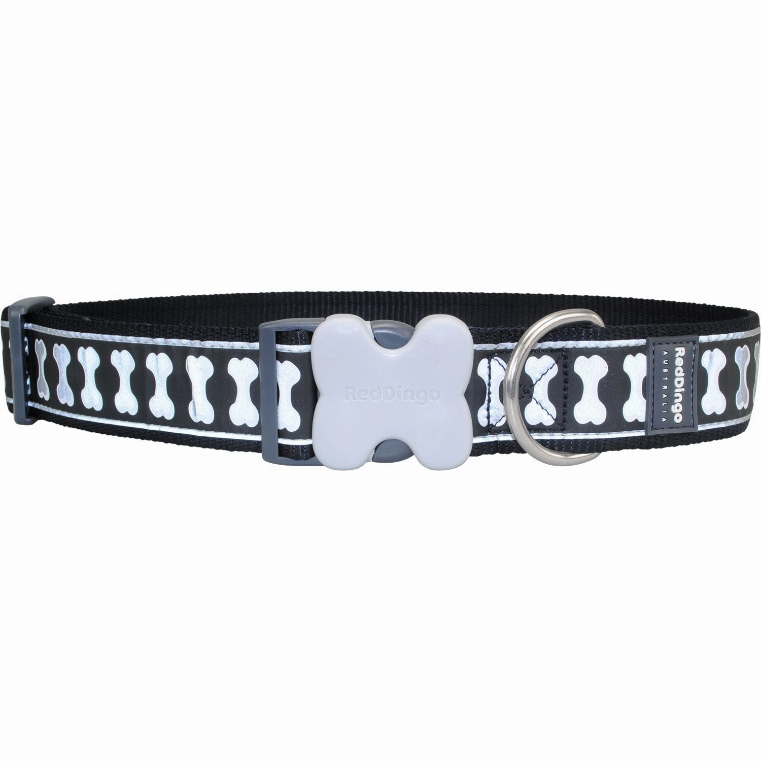 Reflective Bones Black Dog Collar