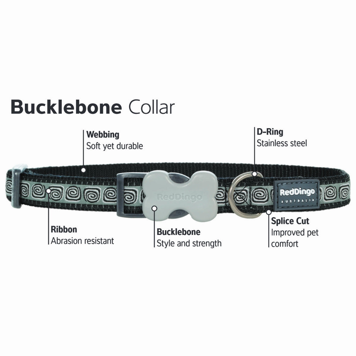Reflective Bones Black Dog Collar