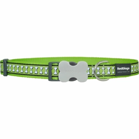 Reflective Bones Lime Green Dog Collar dog leash harness set dog leash clip rope dog leash retractable leash