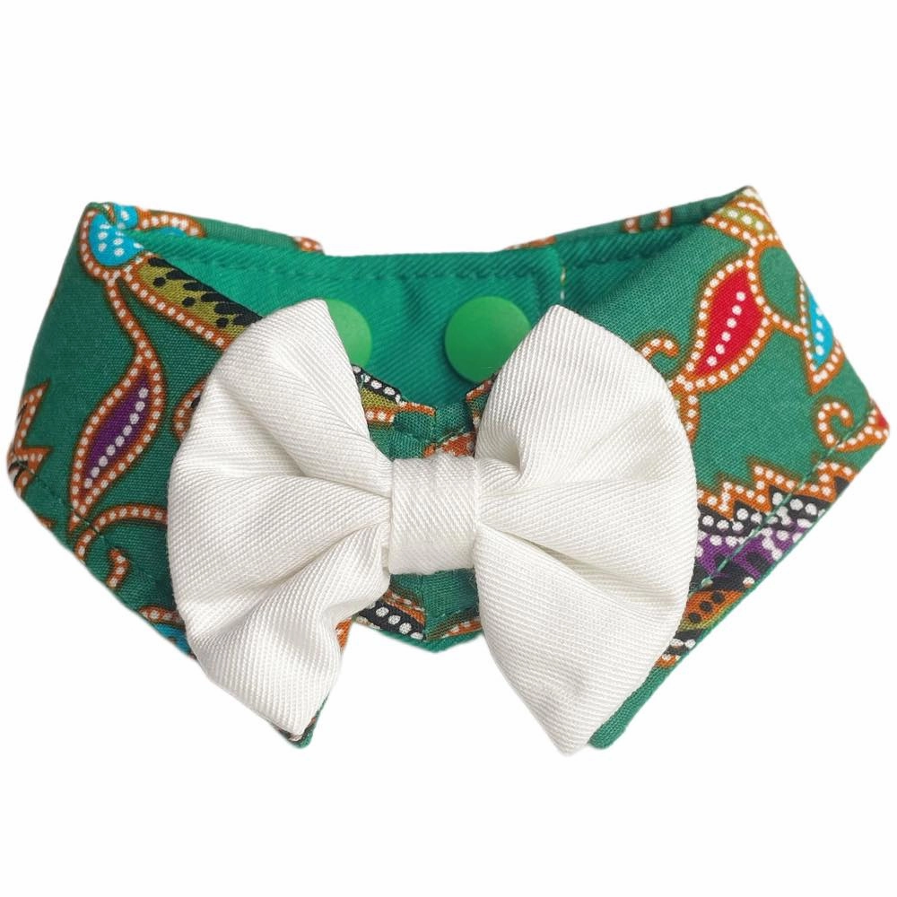 RuffCo Handcrafted Bowtie Button Collar For Cats & Dogs (Green Batik) puppy food dog jerky treats dog dental treats dog chicken strips organic dog food