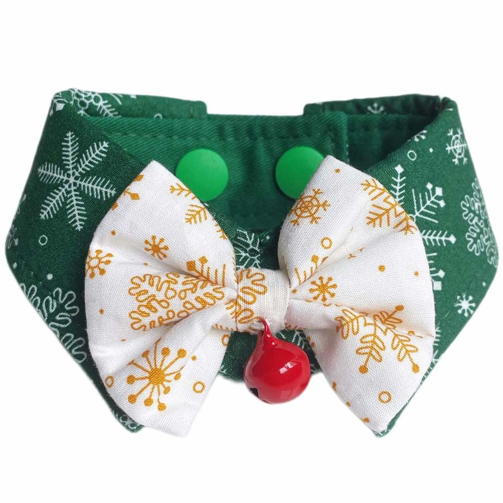 RuffCo Handcrafted Bowtie Button Collar For Cats & Dogs (Green Snowflake) puppy food dog jerky treats dog dental treats dog chicken strips organic dog food