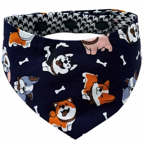 RuffCo Handcrafted Reversible Bandana For Cats & Dogs (Blue Puppies) puppy food dog jerky treats dog dental treats dog chicken strips organic dog food