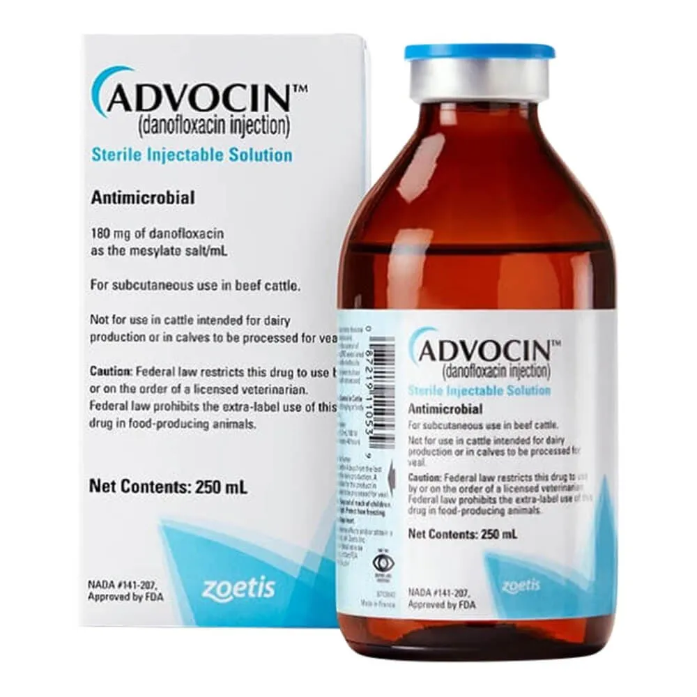 Rx Advocin (danofloxacin injection) Sterile Injectable Solution for Cattle, 250 mL
