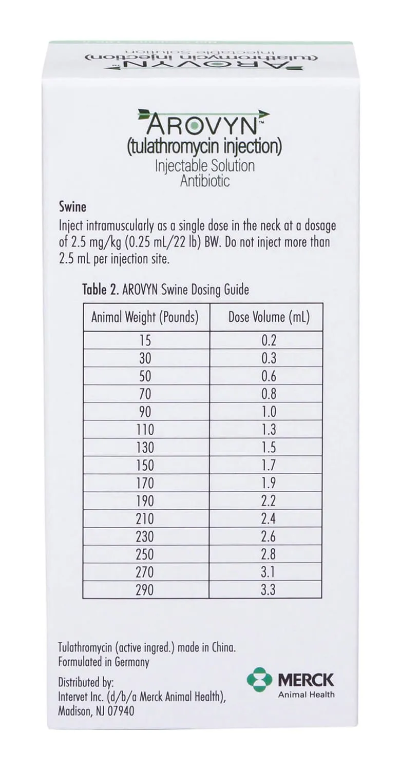 Rx Arovyn (tulathromycin) Injectable Solution for Swine & Cattle