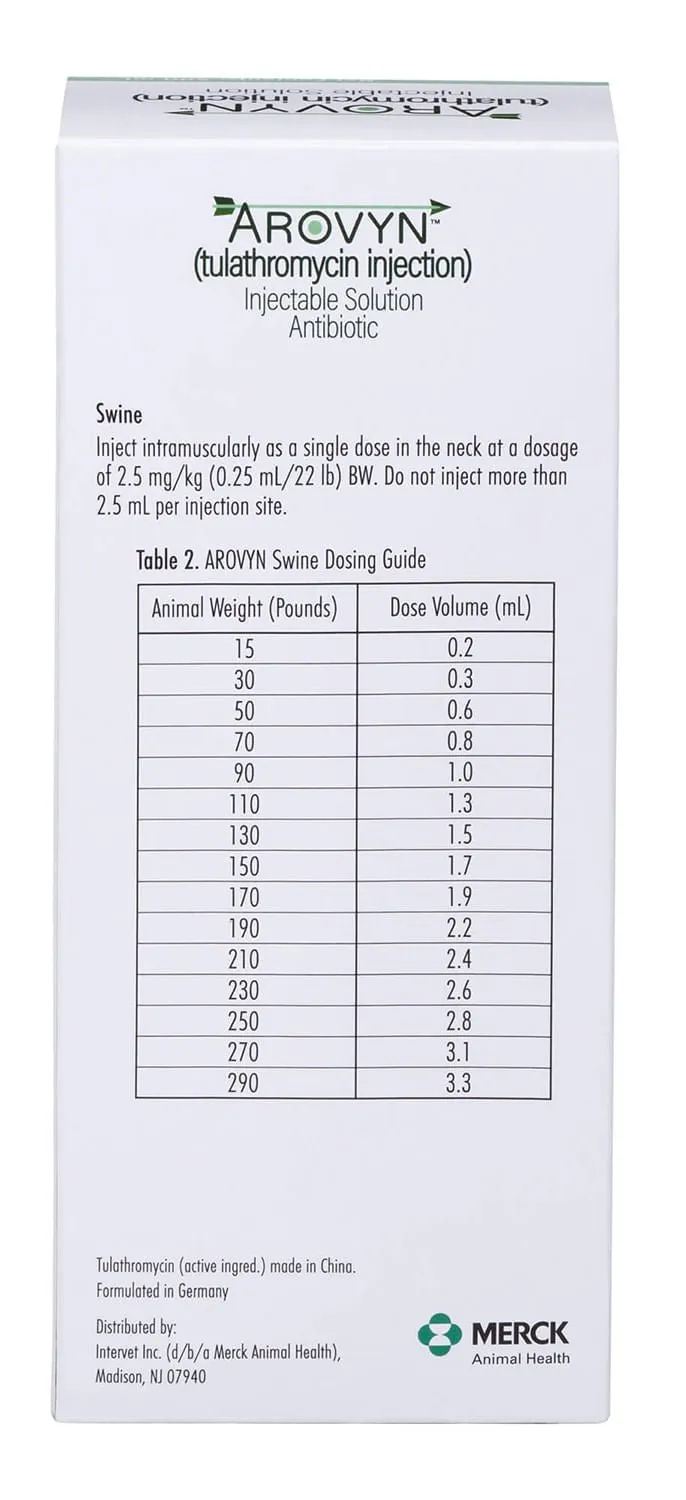 Rx Arovyn (tulathromycin) Injectable Solution for Swine & Cattle