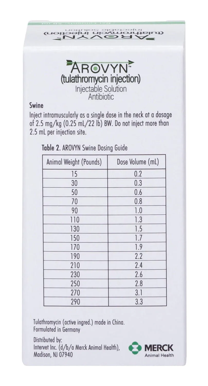 Rx Arovyn (tulathromycin) Injectable Solution for Swine & Cattle