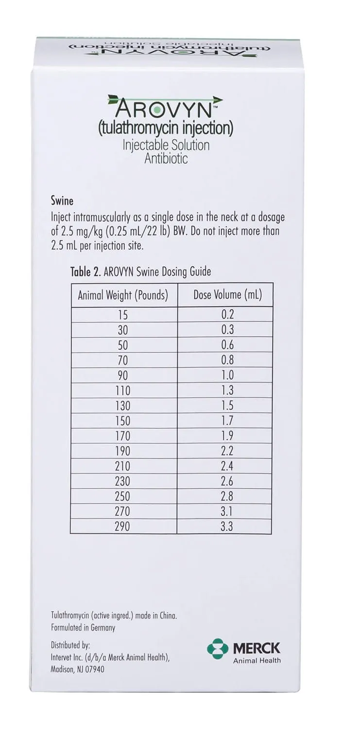 Rx Arovyn (tulathromycin) Injectable Solution for Swine & Cattle
