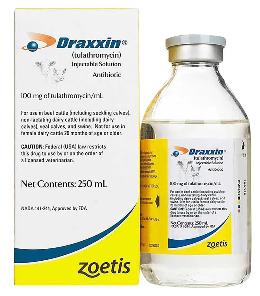 Rx Draxxin (tulathromycin) Injectable Solution for Swine & Cattle, 100 mg/mL
