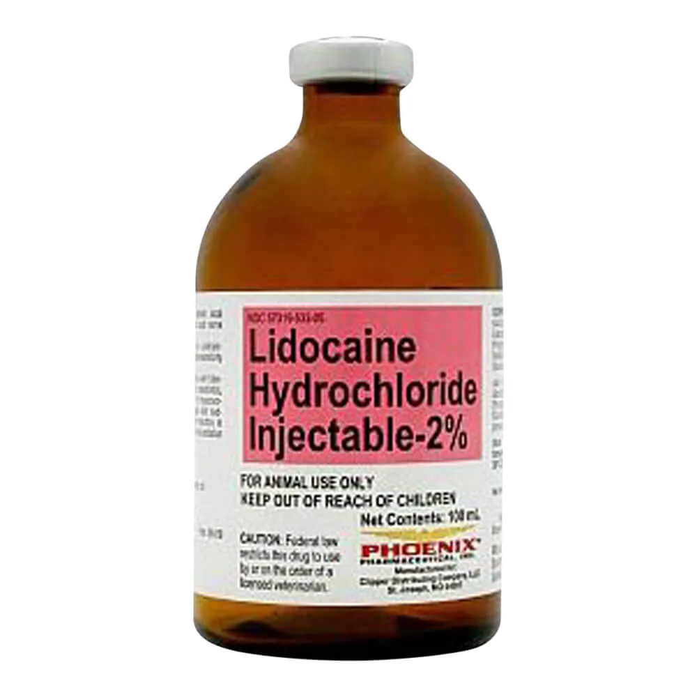 Rx Lidocaine Hydrochloride (Generic) Injectable 2%, 100 ml for Horses & Cattle