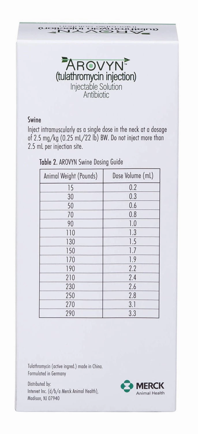Rx Arovyn (tulathromycin) Injectable Solution for Swine & Cattle