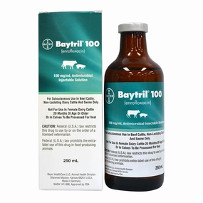 Rx Baytril 100 (enrofloxacin) 100mg/mL Antimicrobial Injectable Solution for Swine & Cattle sheep feed sheep mineral sheep hay sheep pellets sheep salt block