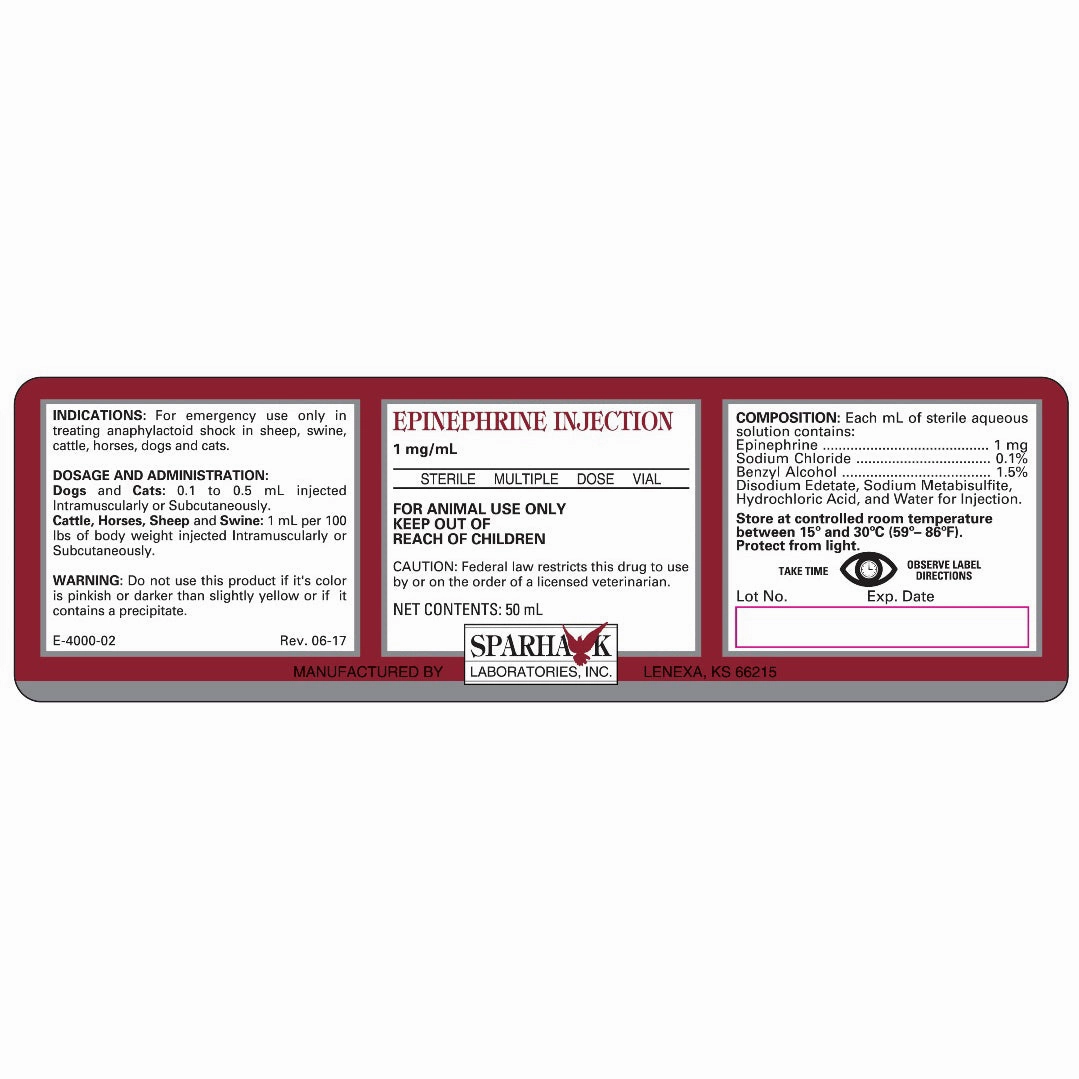 Rx Epinephrine Injection 1:1000, 50ml for Horses & Livestock