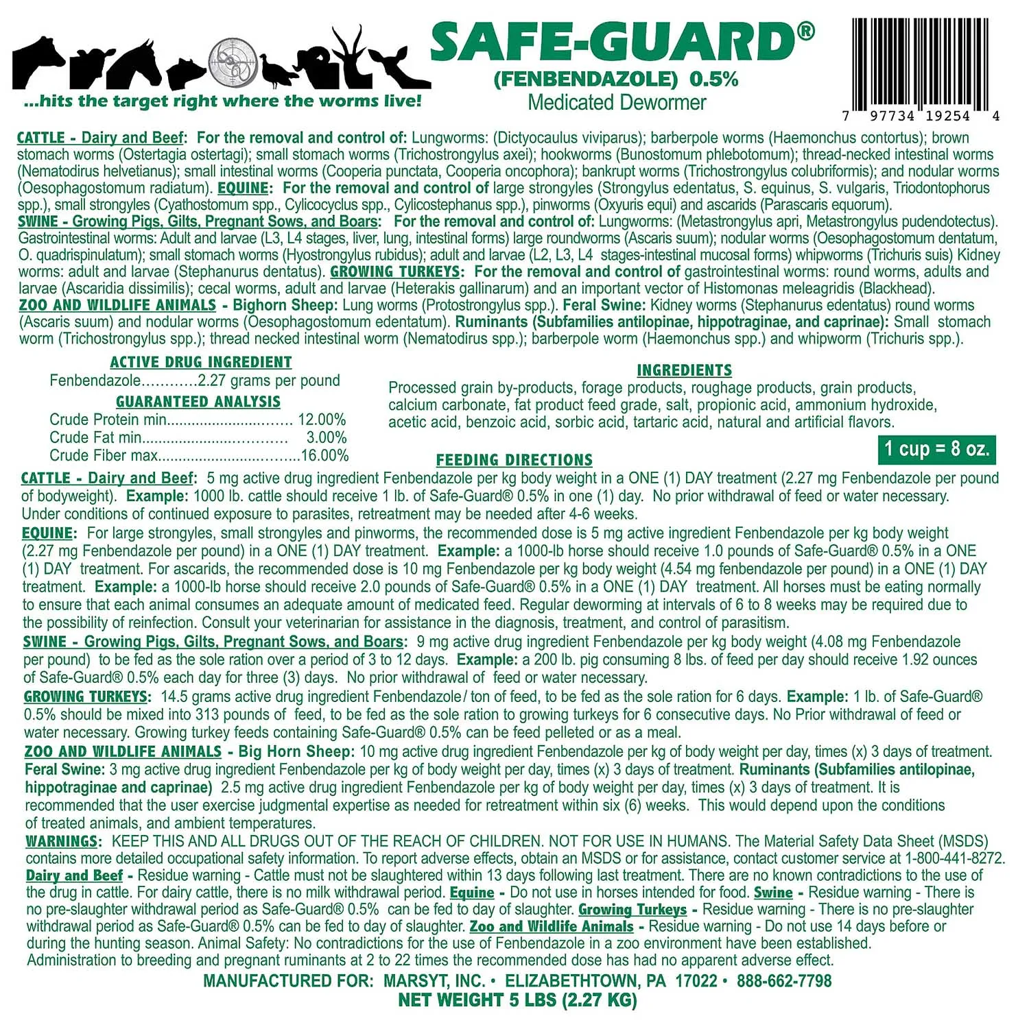 Safe-Guard Multi-Species Dewormer, Pellets, 5 lbs